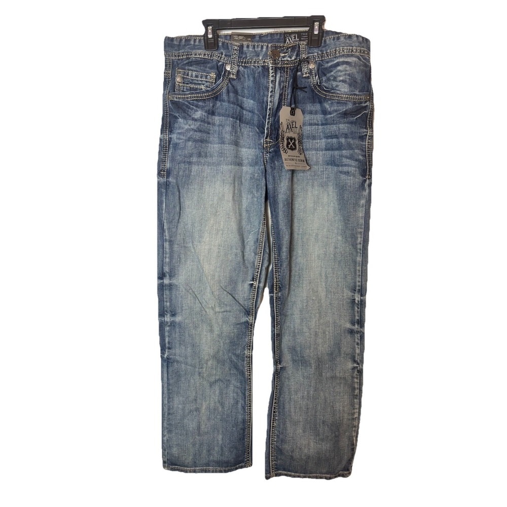 TK Axel Treadwell Men's 32x28 Relaxed Straight Cotton Denim Med Wash Blue Jeans